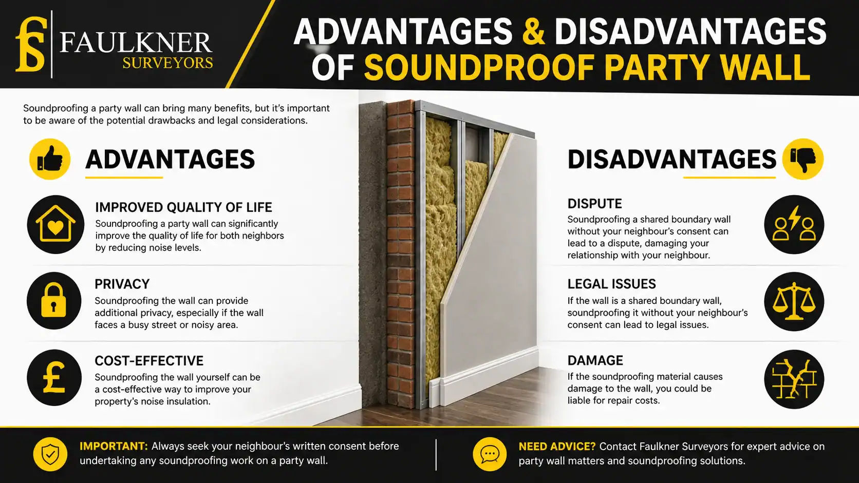 Can you soundproof a Party wall? 2 Advantages and Disadvantages of Soundproof Party Wall Borehamwood