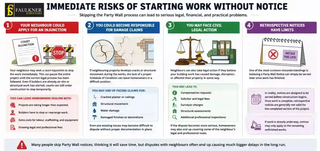 What Happens If You Start Work Without a Party Wall Notice? 1 Immediate Risks of Starting Work Without Party Wall Notice Borehamwood