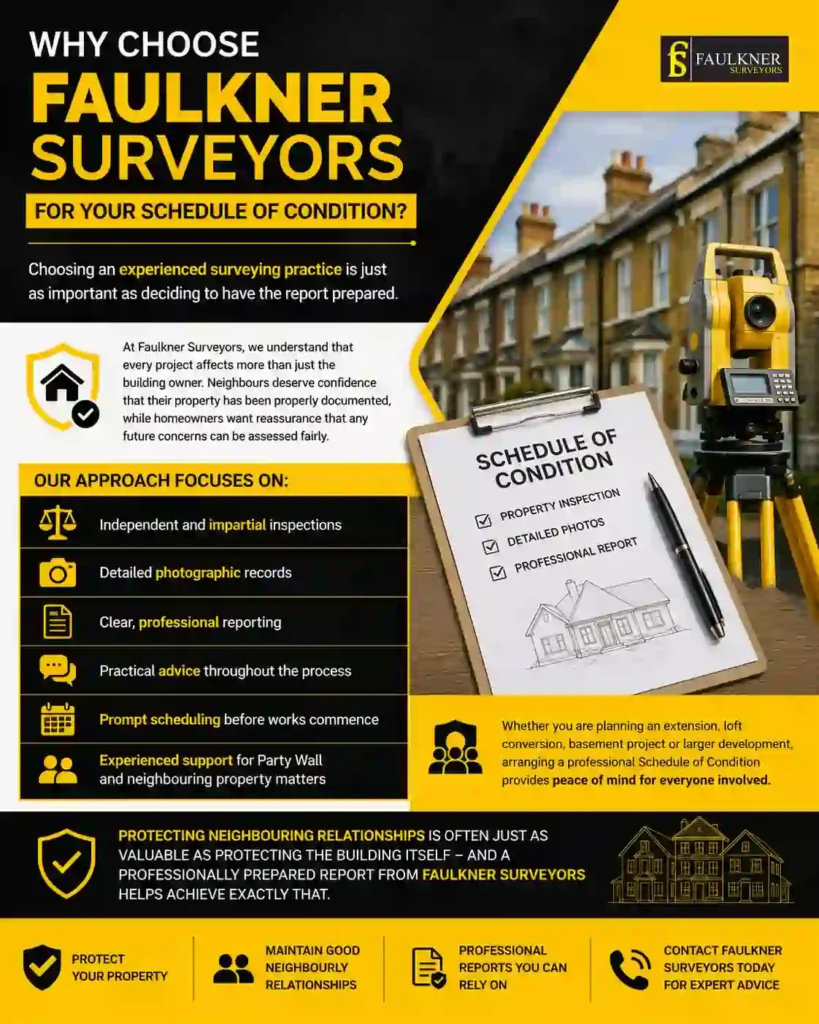 Schedule of Condition: What It Is and Why It Protects Both Neighbours 3 Why Choose Faulkner Surveyors for Your Schedule of Condition Borehamwood?